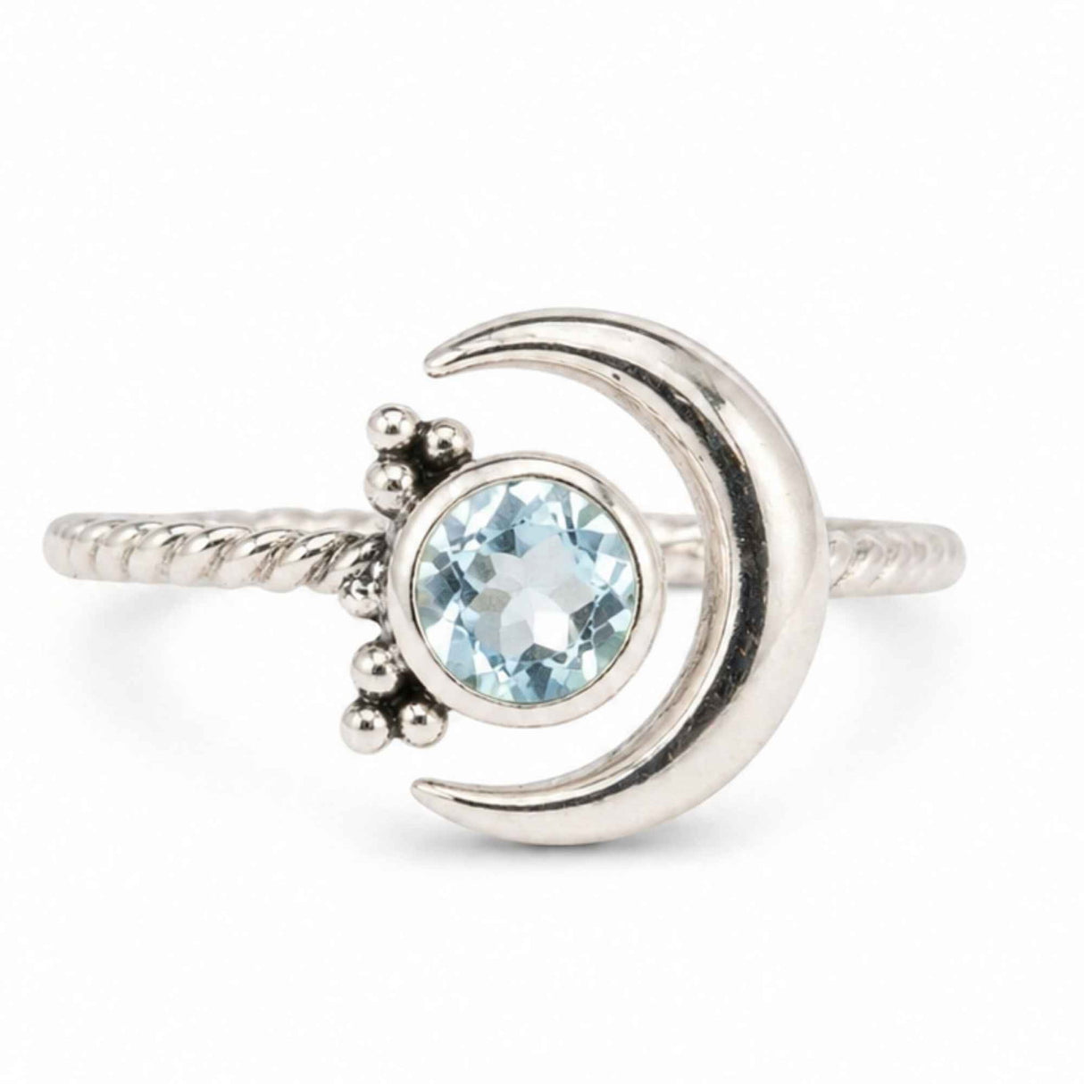 Inel argint 925 cu Topaz Albastru luna si soare – claritate si echilibru interior