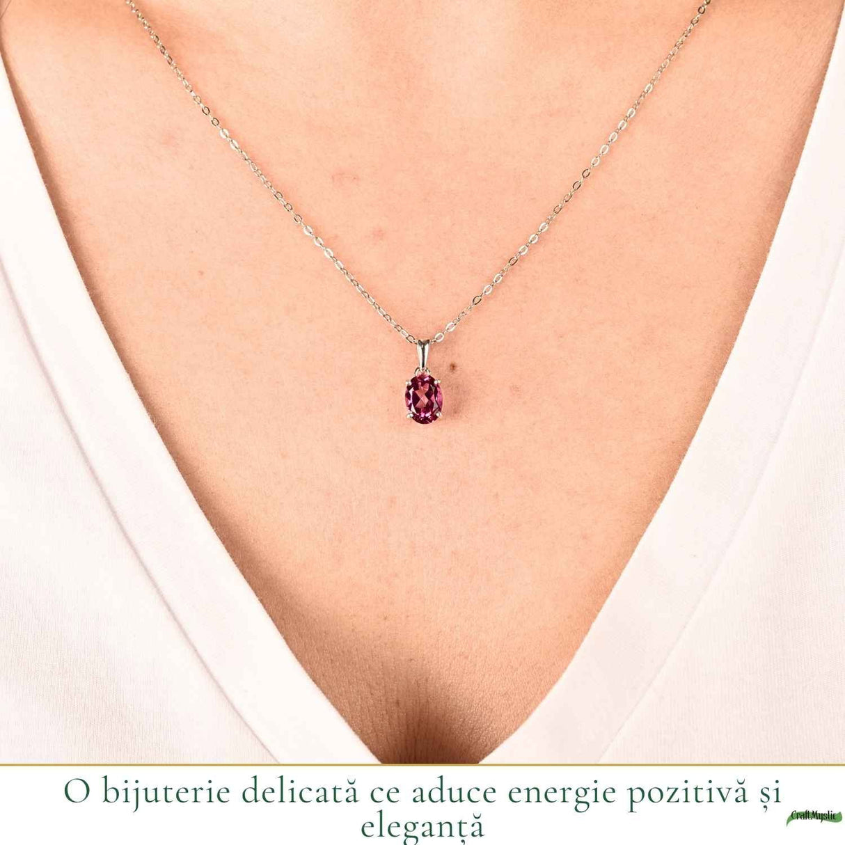 Colier argint 925 cu Topaz Roz forma oval – Iubire si echilibru emotional