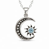 Colier argint 925 cu Topaz Albastru soare si semiluna – Claritate si echilibru