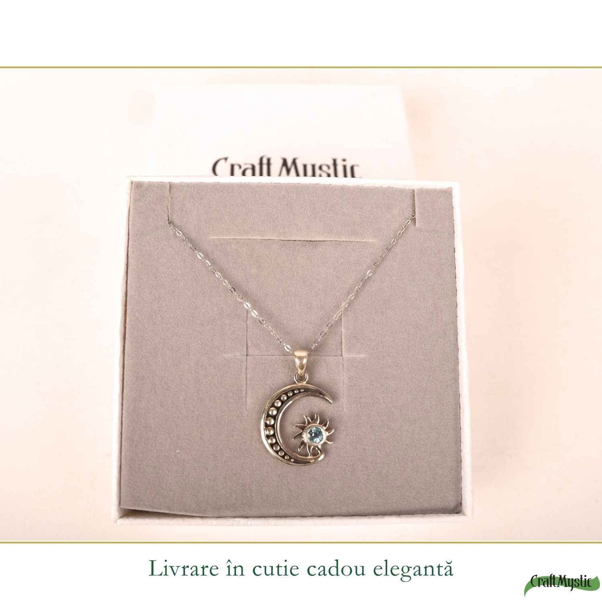 Colier argint 925 cu Topaz Albastru soare si semiluna – Claritate si echilibru