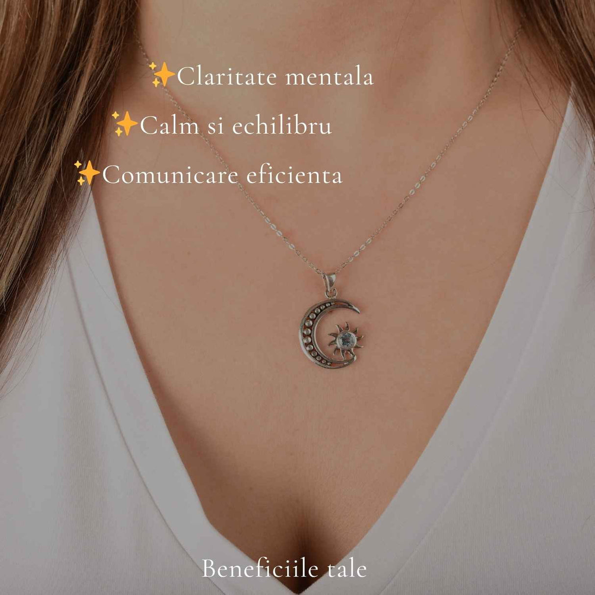 Colier argint 925 cu Topaz Albastru soare si semiluna – Claritate si echilibru