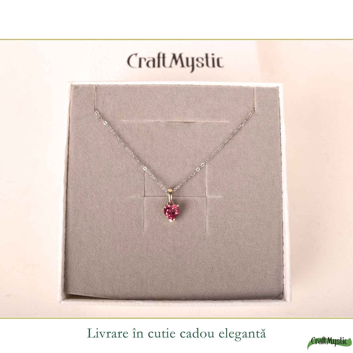 Colier argint 925 cu Topaz Roz forma de inima – Iubire si armonie