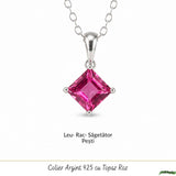 Colier argint 925 cu Topaz Roz forma de patrat – Iubire si echilibru emotional