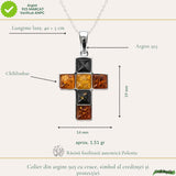 Colier Argint 925 Cruce cu Chihlimbar Natural în 3 Culori - Protectie si Energie Calda