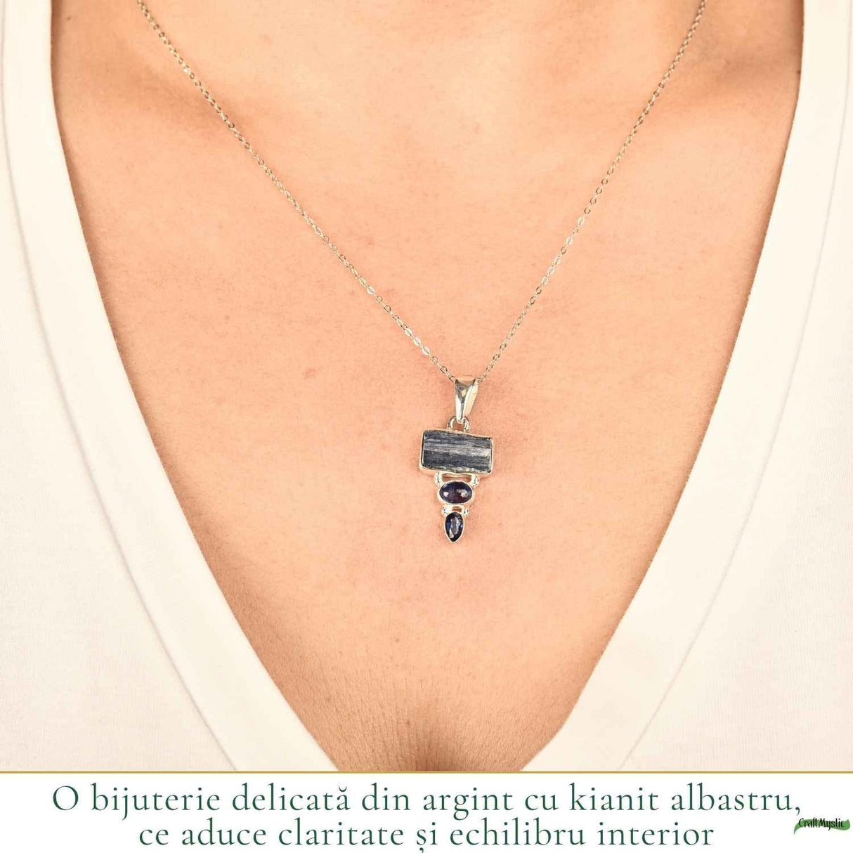 Colier Argint 925 cu Triplu Kianit Albastru – Claritate si Echilibru Interior
