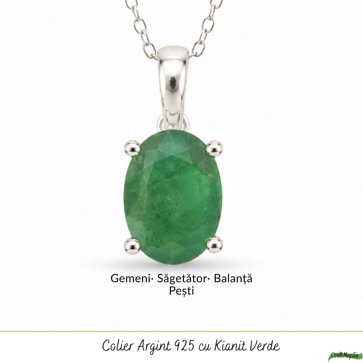 Colier Argint 925 cu Kianit Verde Fatetat – Echilibru si Claritate Interioara