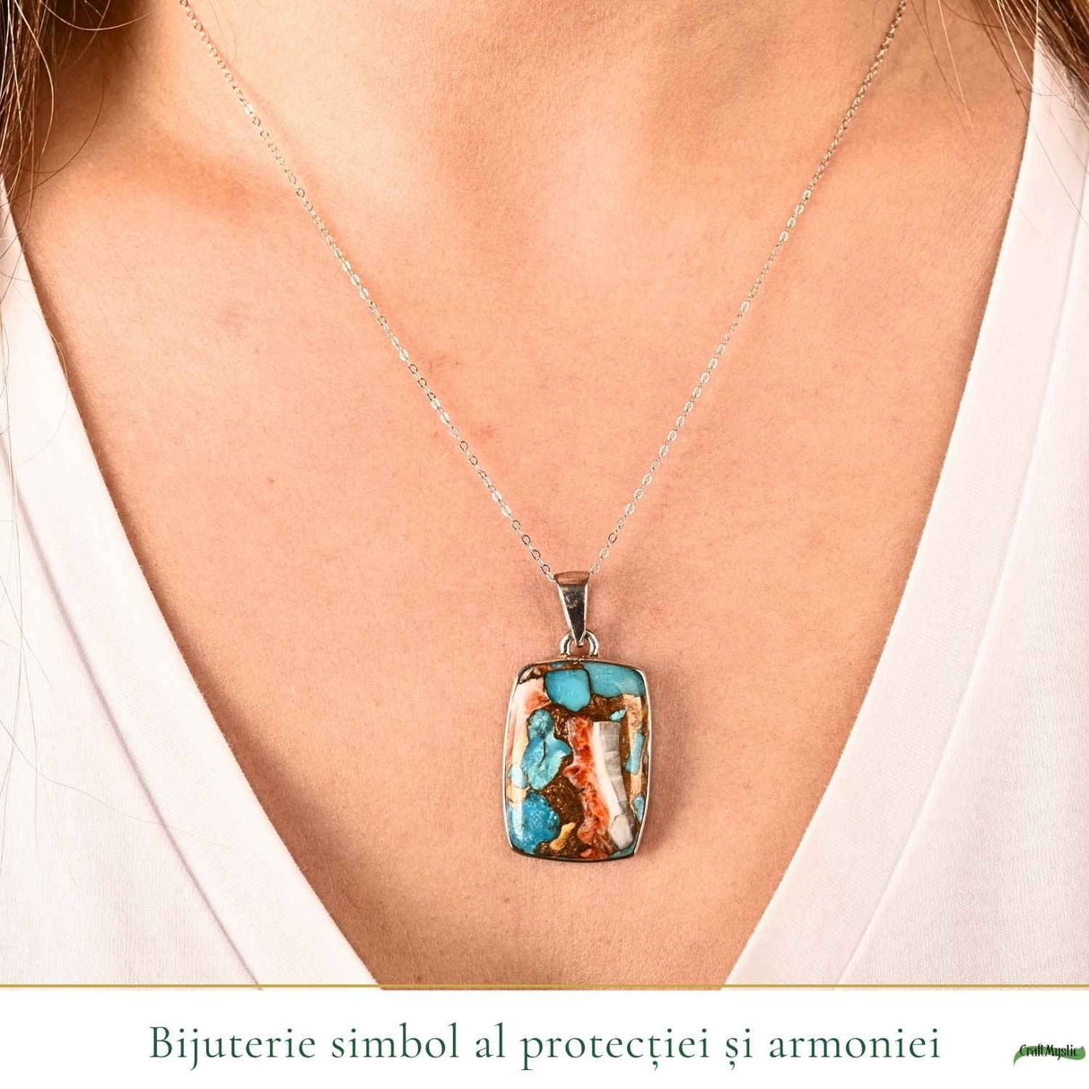 Colier argint 925 cu Turcoaz Arizona dreptunghi – Protectie si echilibru