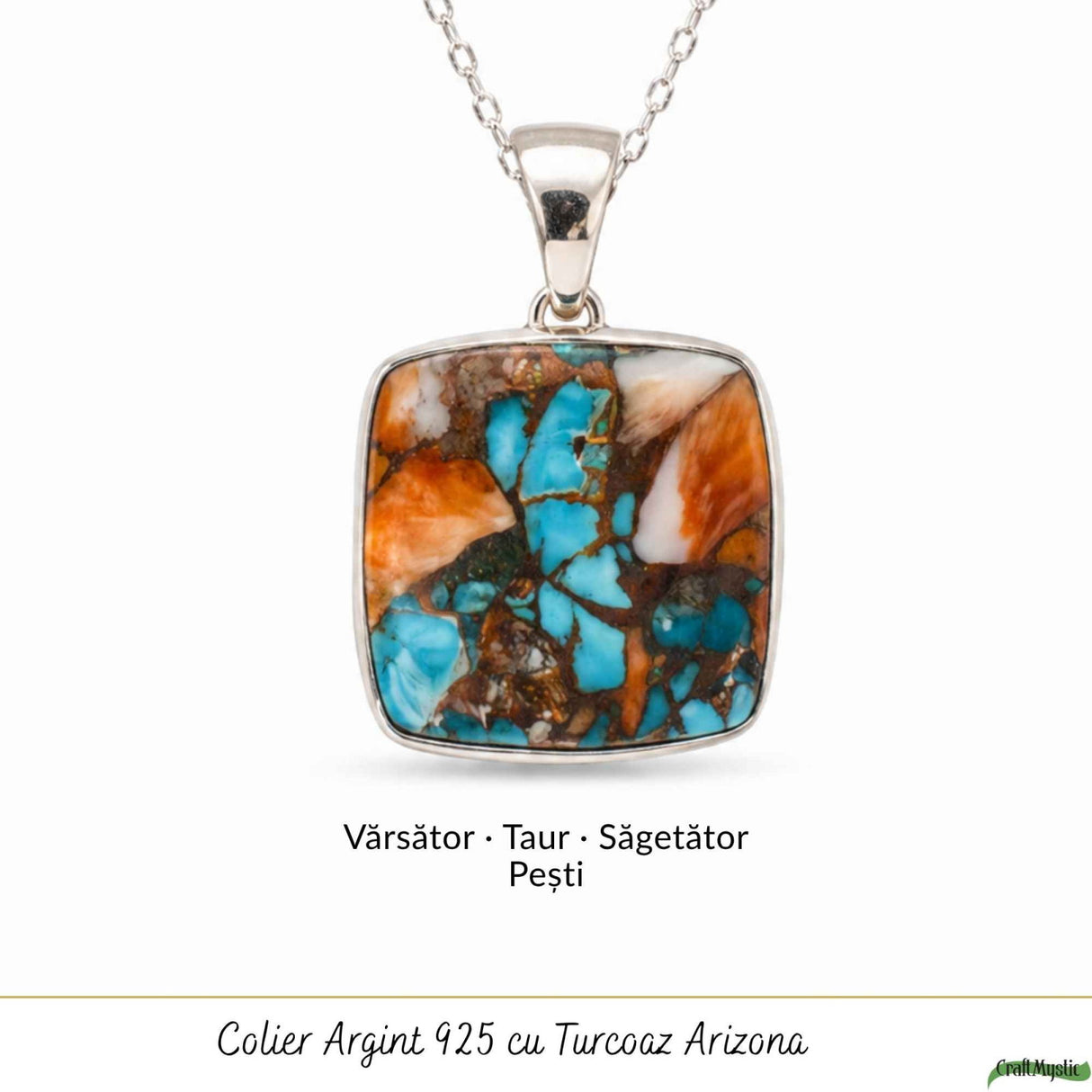 Colier argint 925 cu Turcoaz Arizona patrat – Protectie si stabilitate