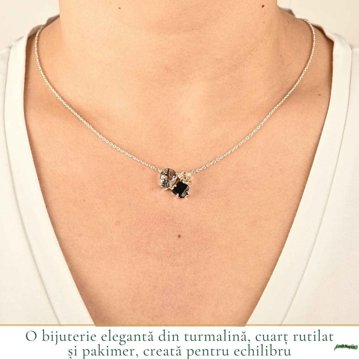 Colier Argint 925 cu Cuart Rutilat, Turmalina Neagra si Pakimer – Protecte si Claritate