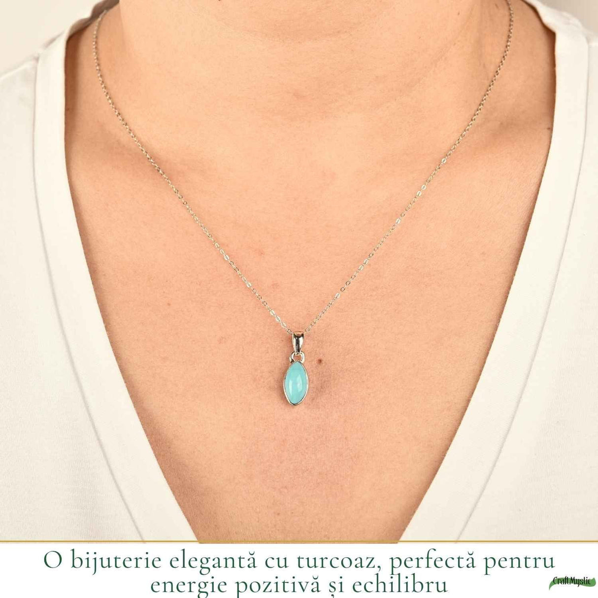 Colier Delicat Argint 925 cu Turcoaz Natural – Calm si Energie Pozitiva