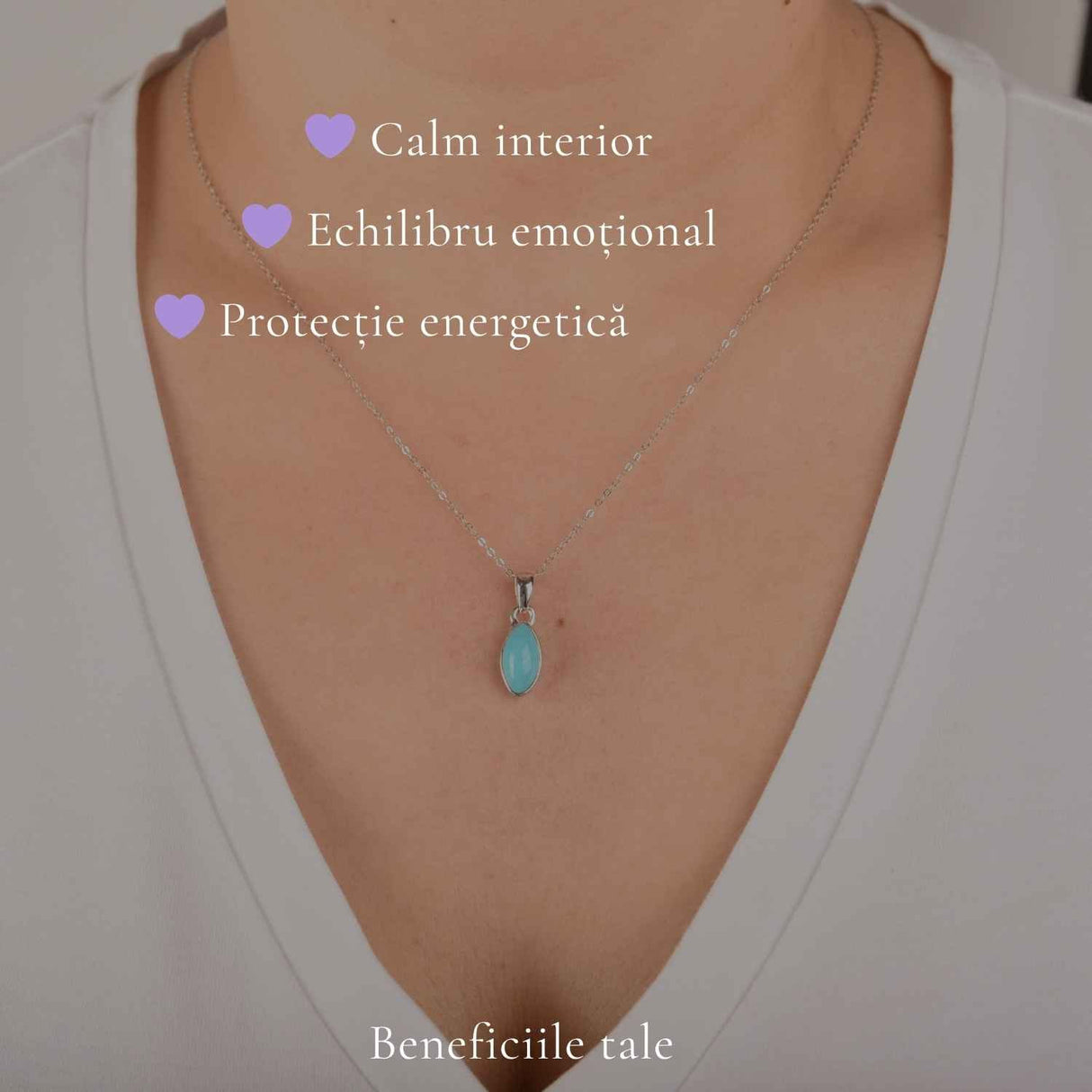 Colier Delicat Argint 925 cu Turcoaz Natural – Calm si Energie Pozitiva