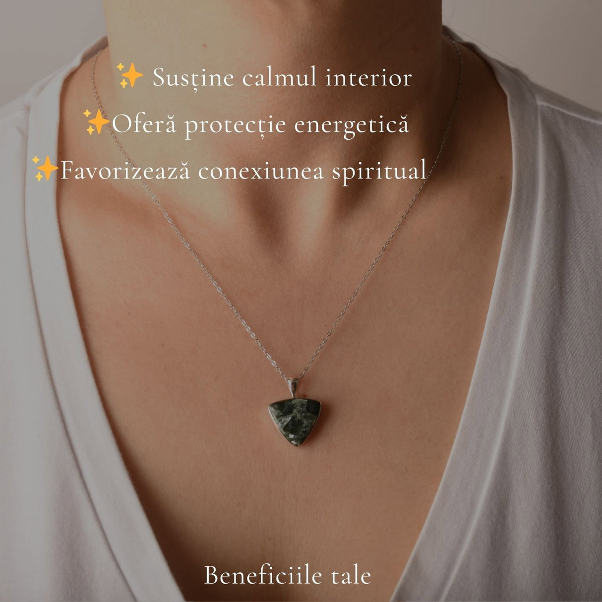 Colier Argint 925 cu Serafinit Triunghi – Echilibru Spiritual si Protectie