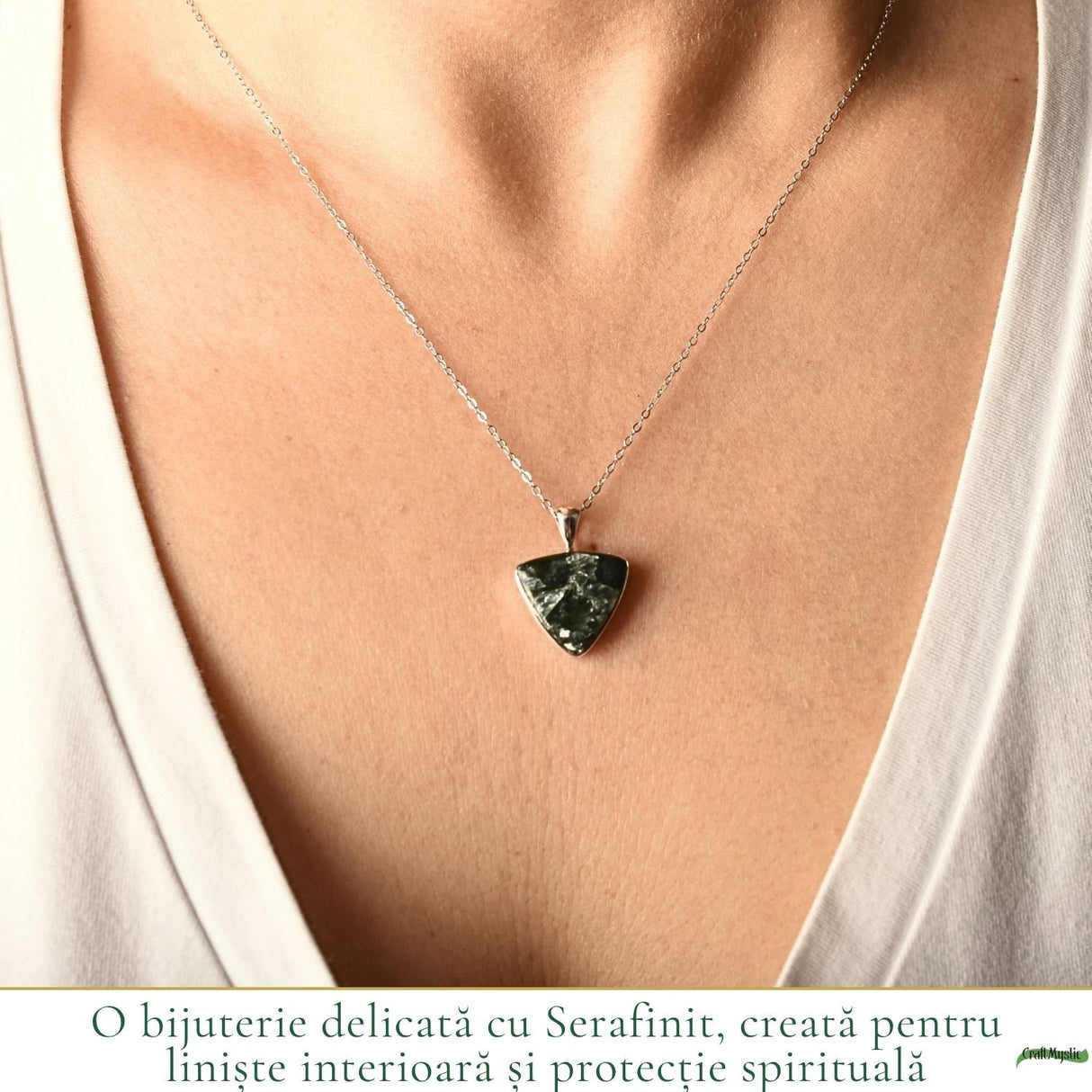 Colier Argint 925 cu Serafinit Triunghi – Echilibru Spiritual si Protectie