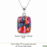 Colier Argint 925 cu Turcoaz Pink Dahlia Dreptunghi – Energie si Creativitate