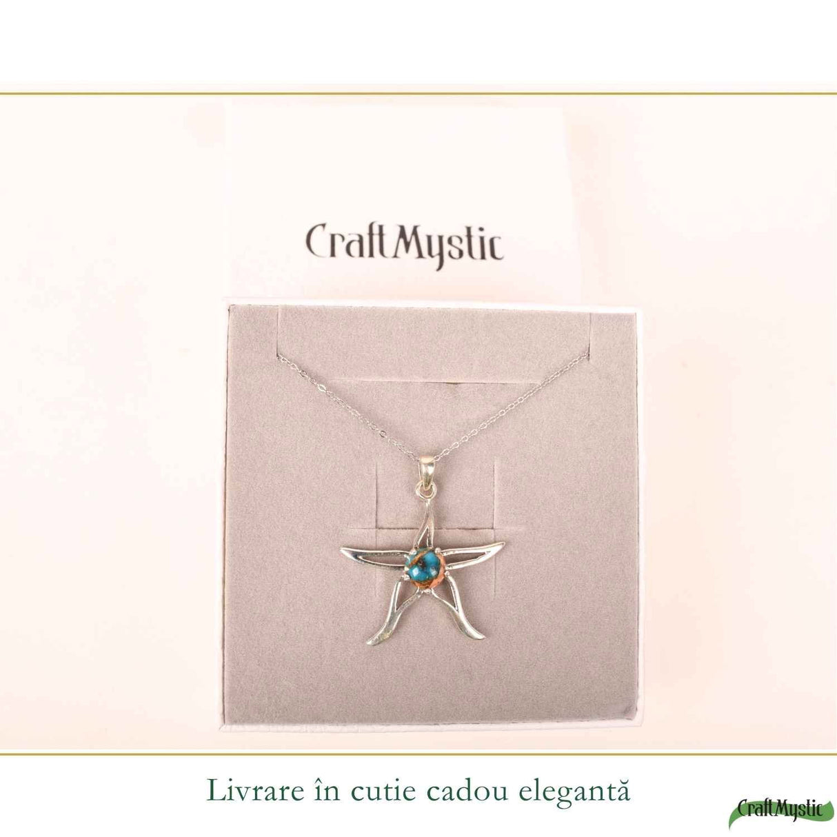 Colier argint 925 cu Turcoaz Spinny Oyster stea – inspiratie si protectie interioara