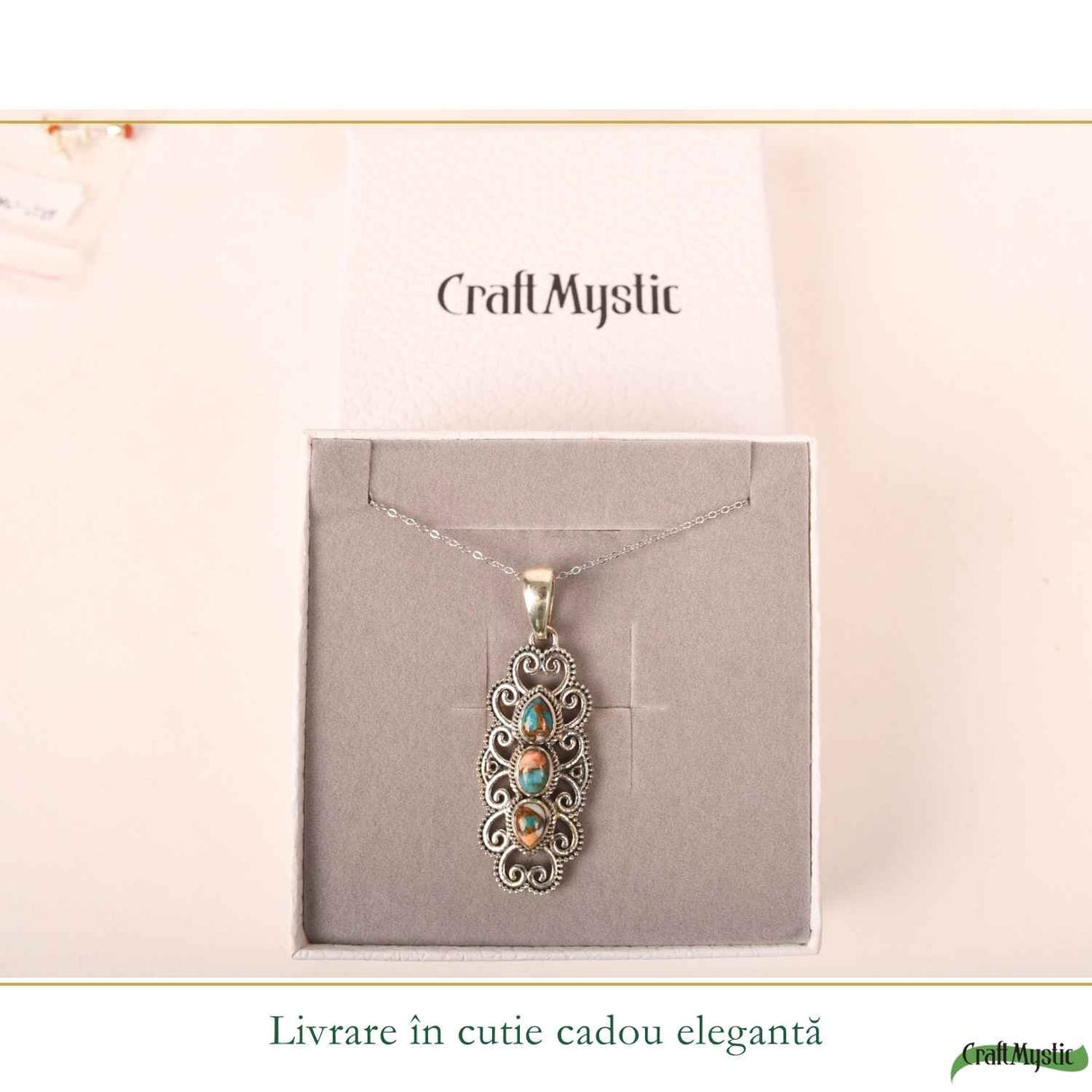 Colier argint 925 cu Turcoaz Spinny Oyster vintage – protectie si stil autentic