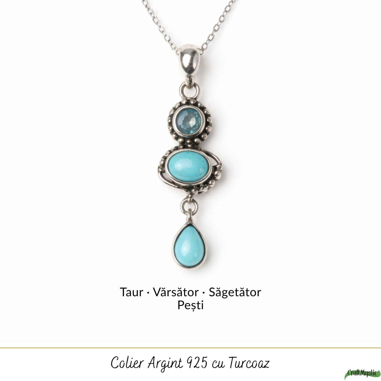 Colier argint 925 cu Turcoaz si Topaz – Claritate si echilibru feminin