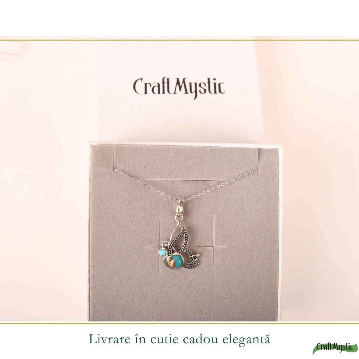 Colier argint 925 cu Turcoaz Spinny Oyster fluture – transformare si echilibru