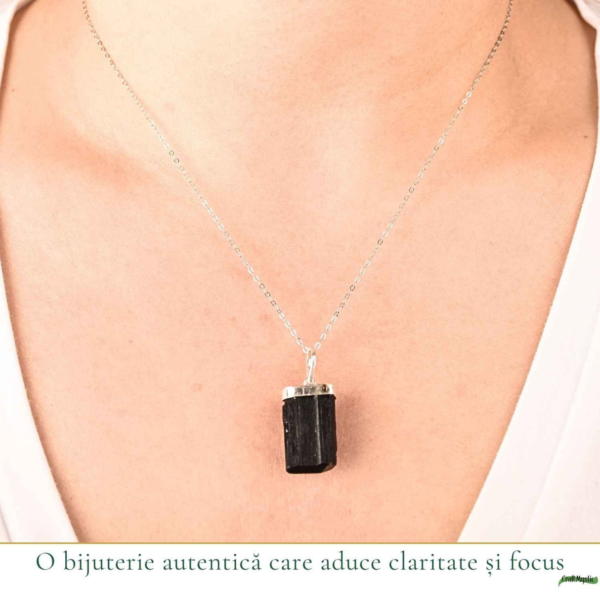 Colier Argint 925 cu Turmalina Neagra Bruta – Protectie si Stabilitate Interioara