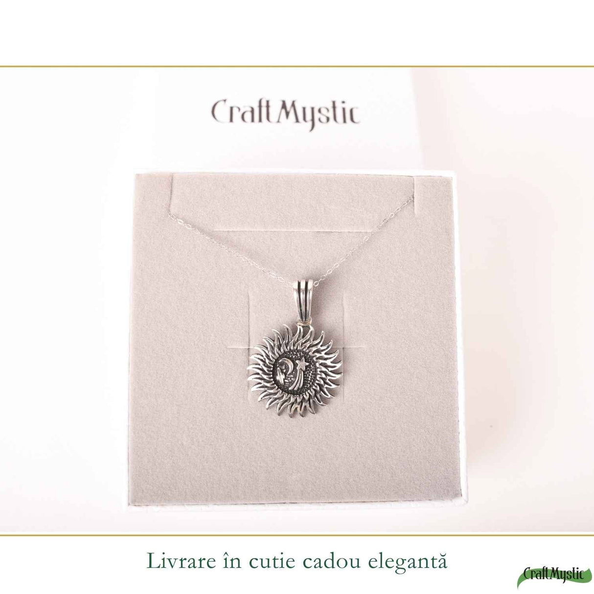 Colier Argint 925 Soare si Semiluna – Protectie, Echilibru si Energie Mistica