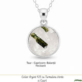Colier Argint 925 cu Turmalina Verde si Cuart Rotund – Armonie si Energie Pozitiva