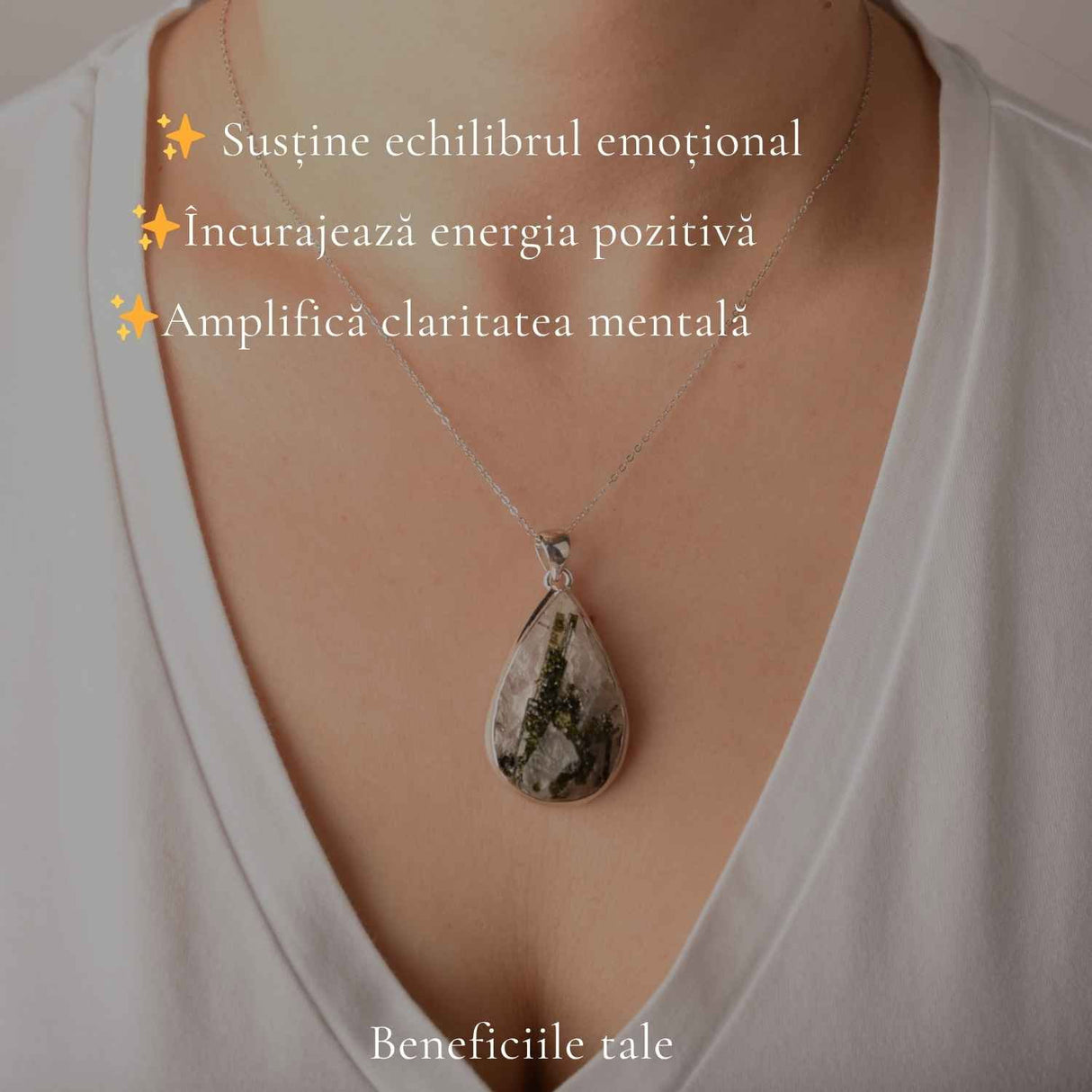 Colier Argint 925 cu Turmalina Verde si Cuart Lacrima – Armonie si Claritate