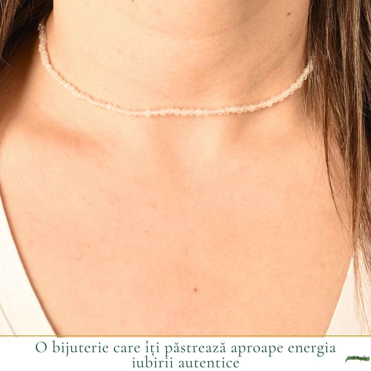 Choker argint 925 cuart roz – iubire de sine si echilibru emotional