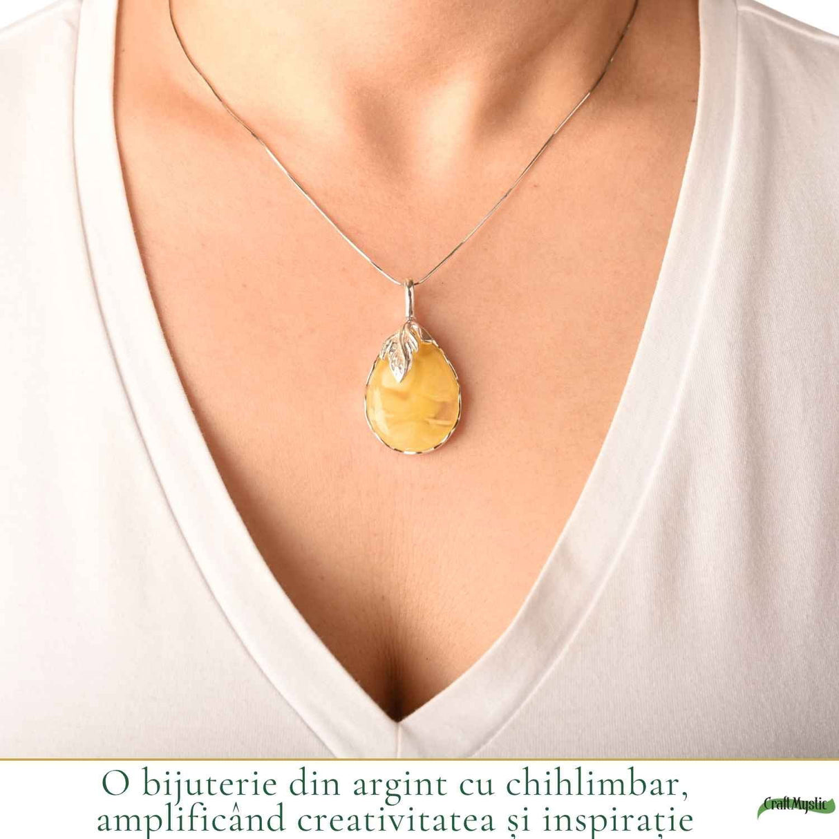 Colier Argint 925 Lacrima cu Chihlimbar Galben – Protectie si Energie Pozitiva
