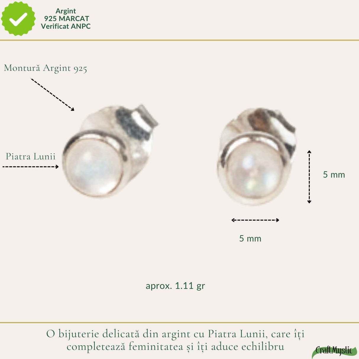 Cercei Argint 925 cu Piatra Lunii Bobita – Intuitie si Feminitate Delicata
