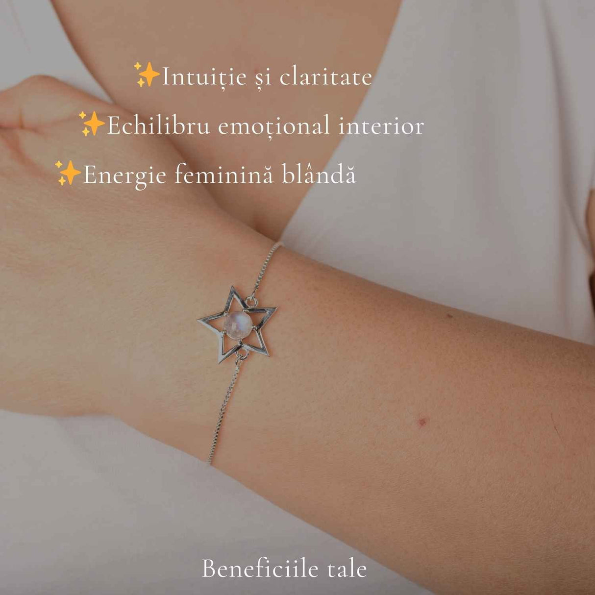 Bratara Argint 925 cu Piatra Lunii Stea – Intuitie si Echilibru Feminin