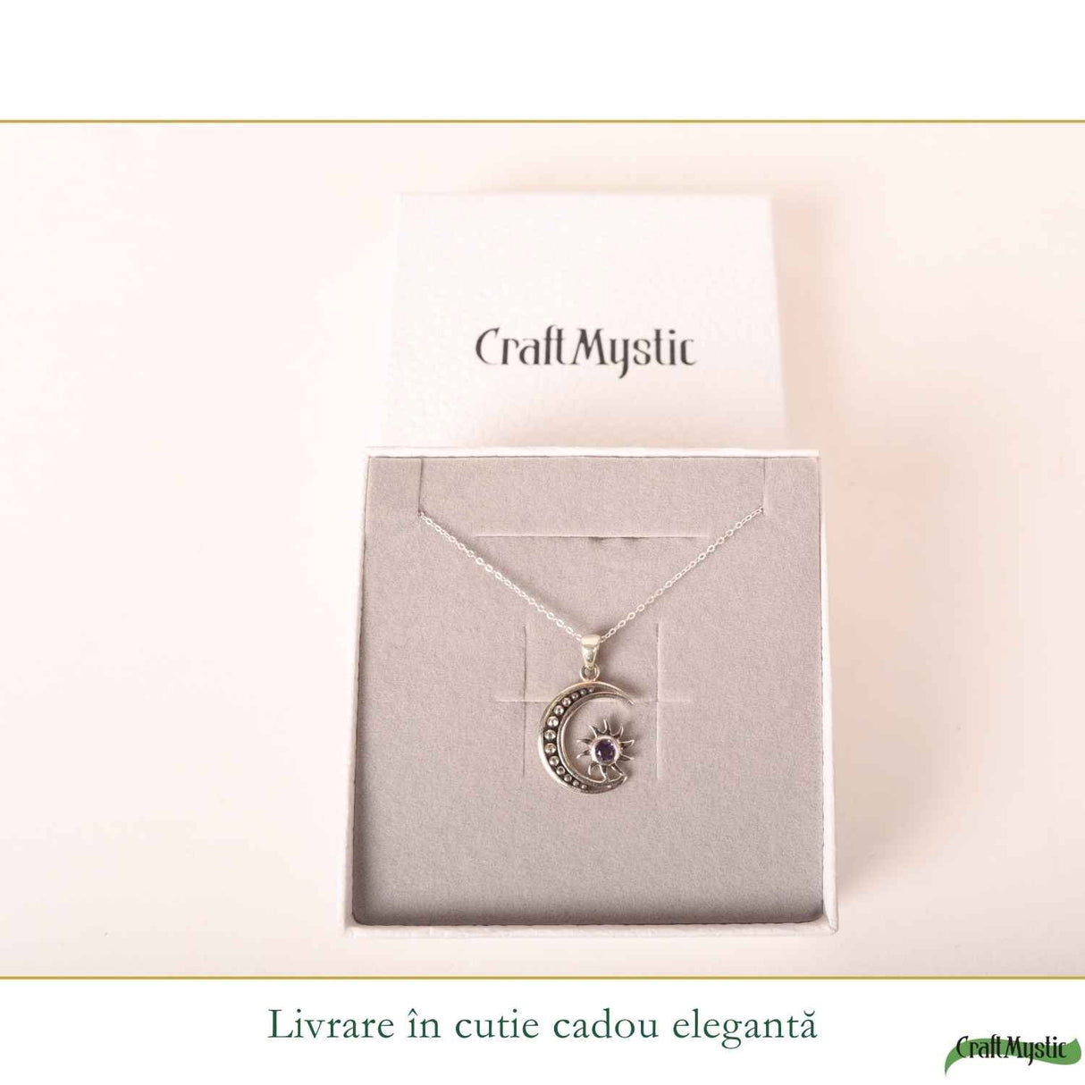 Colier Argint 925 Soare si Semiluna cu Ametist Natural – Echilibru si Energie Interioara