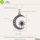 Colier Argint 925 Soare si Semiluna cu Ametist Natural – Echilibru si Energie Interioara