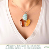 Colier Argint 925 Oval cu Chihlimbar si Larimar – Calm si Echilibru Emotional