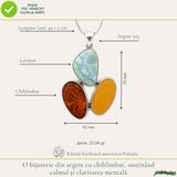 Colier Argint 925 Oval cu Chihlimbar si Larimar – Calm si Echilibru Emotional
