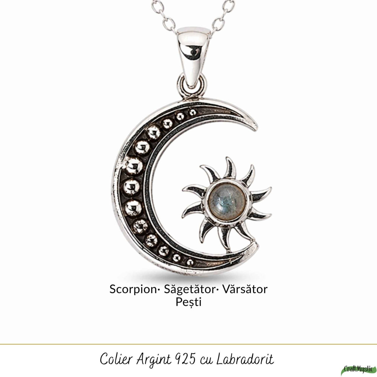 Colier Argint 925 cu Labradorit Soare si Luna – Echilibru si Intuitie