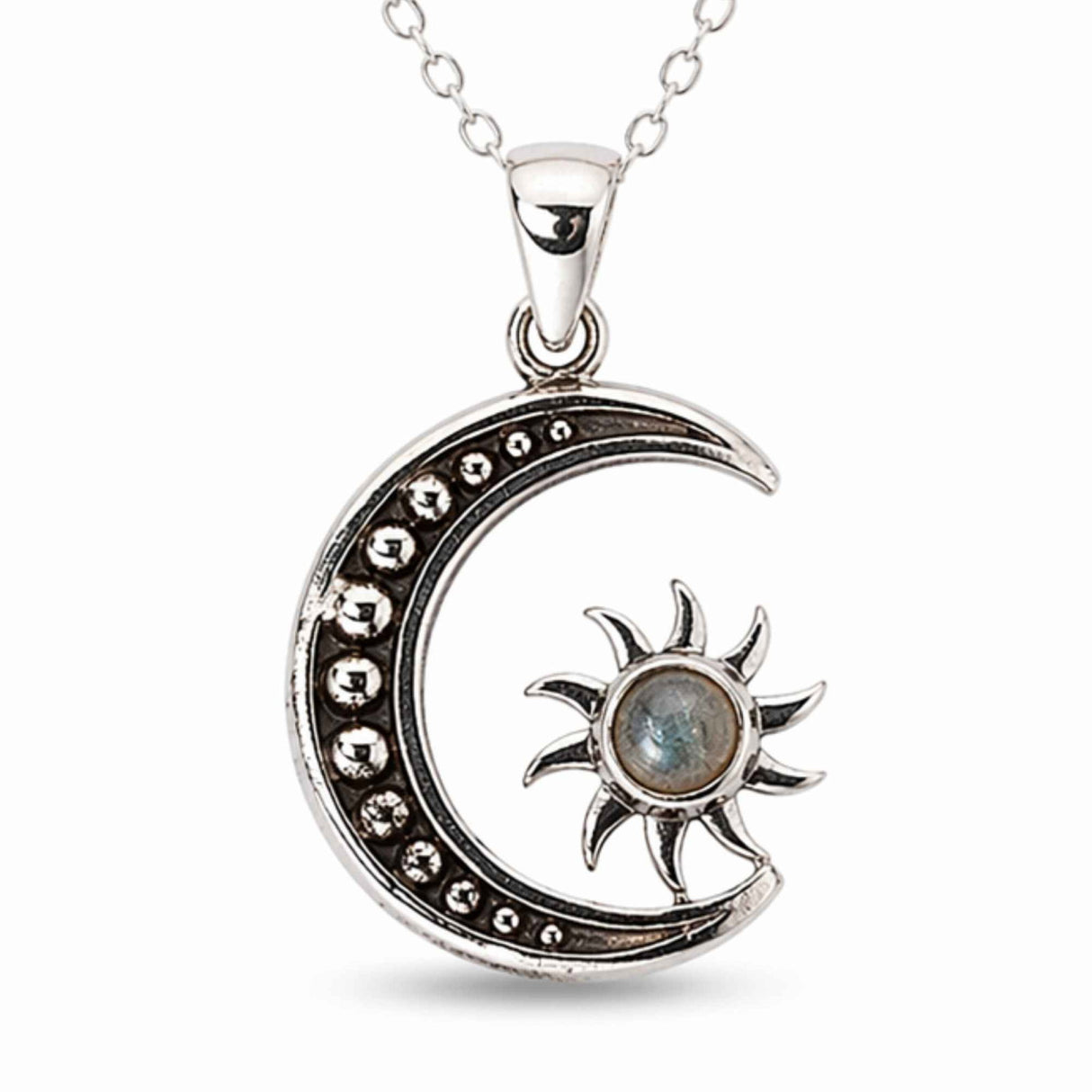 Colier Argint 925 cu Labradorit Soare si Luna – Echilibru si Intuitie