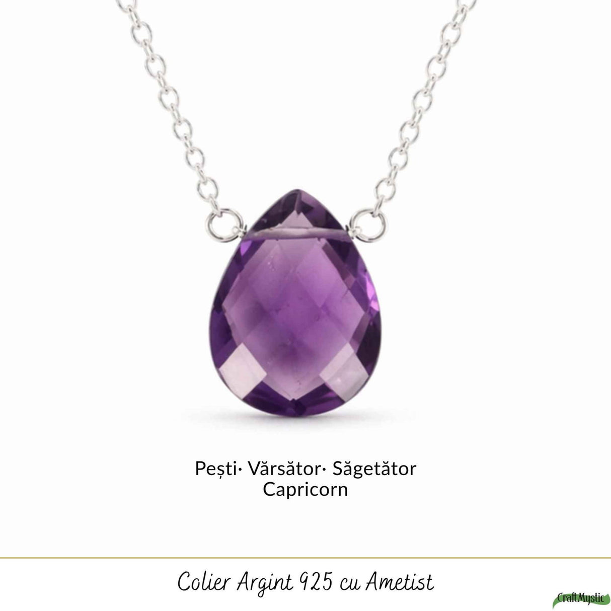 Colier argint 925 cu ametist lacrima – liniste si echilibru emotional