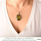 Colier Argint 925 Oval cu Chihlimbar Verde – Echilibru si Energie Pozitiva