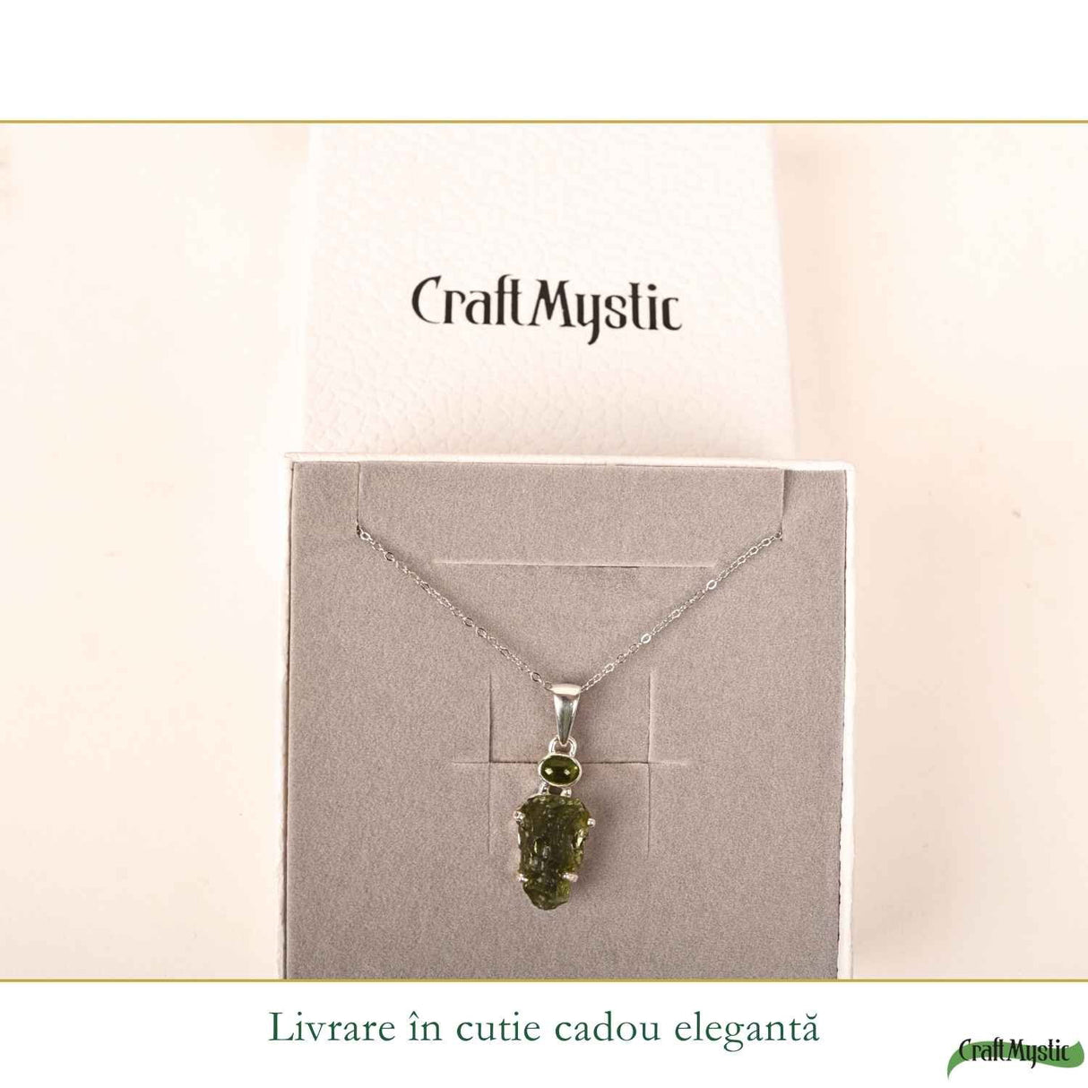 Colier argint 925 cu Moldavit si Turmalina Verde – Echilibru Emotional si Transformare