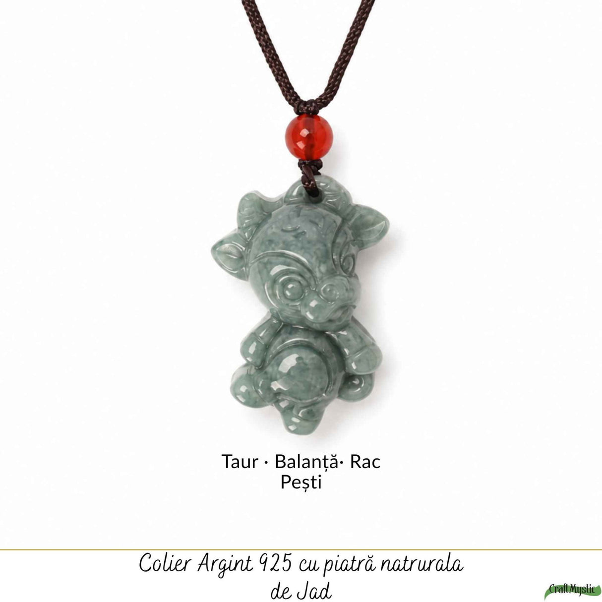 Colier cu Jad Natural in Forma de Vacuta – Armonie, Noroc si Echilibru