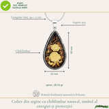 Colier Argint 925 cu Chihlimbar Verde Natural Lacrima cu Trandafiri – Echilibru si Eleganta