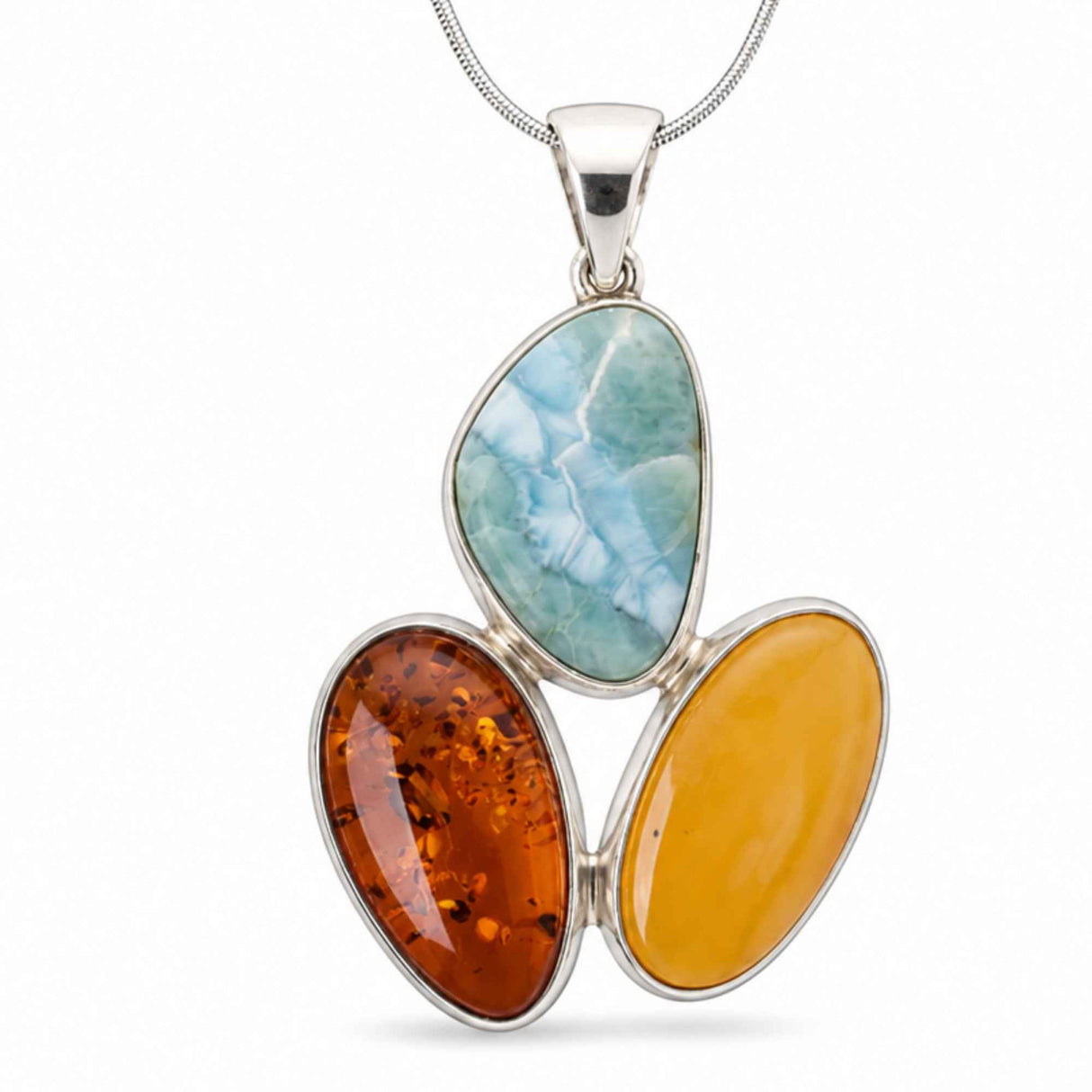 Colier Argint 925 Oval cu Chihlimbar si Larimar – Calm si Echilibru Emotional