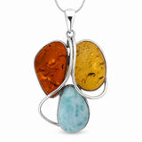 Colier Argint 925 cu Chihlimbar si Larimar – Echilibru si Energie Pozitiva
