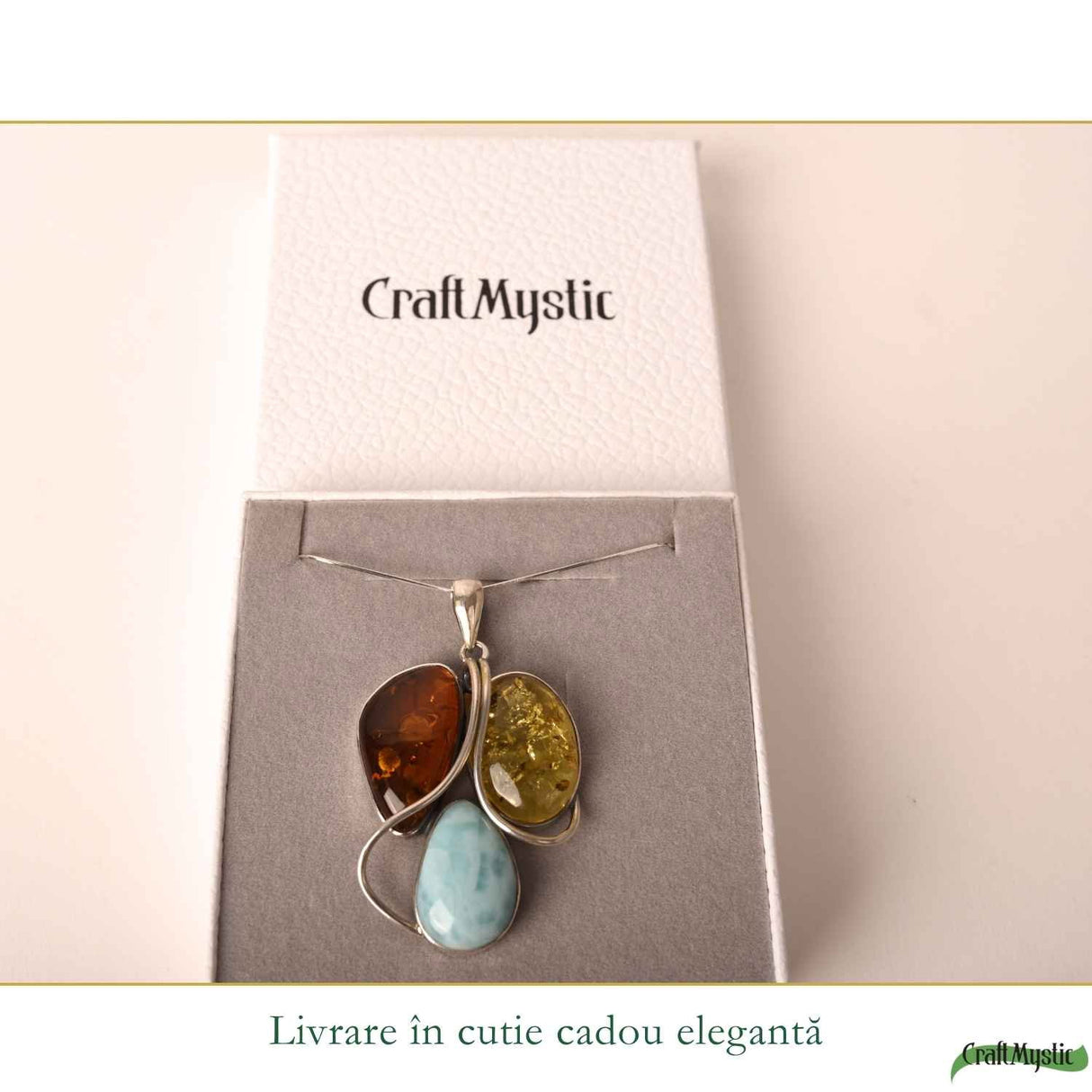 Colier Argint 925 cu Chihlimbar si Larimar – Echilibru si Energie Pozitiva