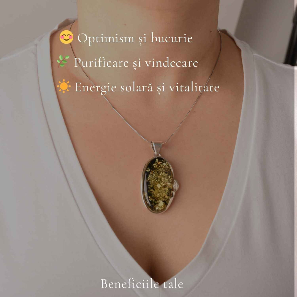 Colier Argint 925 Oval cu Chihlimbar Verde – Protectie si Echilibru Emotional