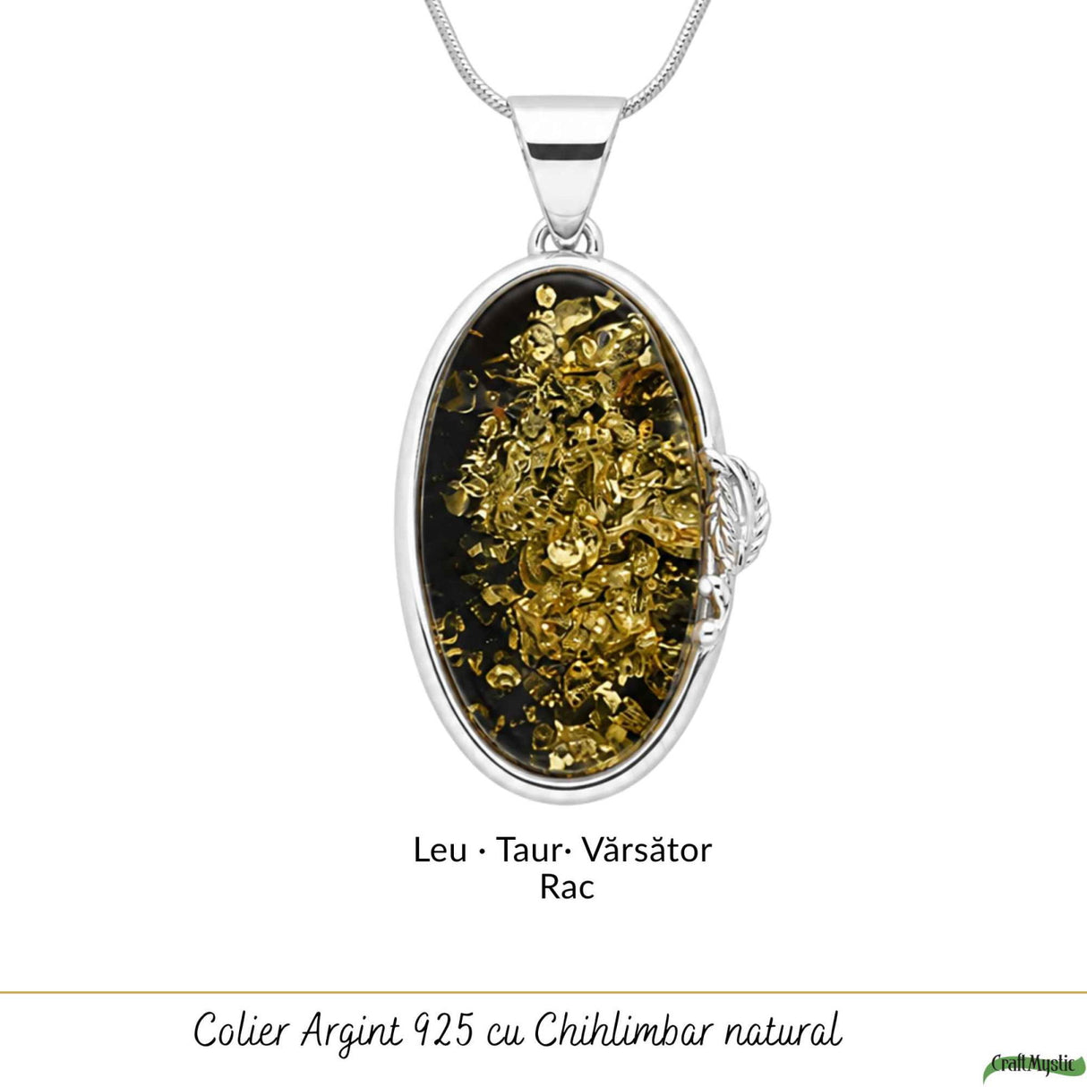 Colier Argint 925 Oval cu Chihlimbar Verde – Protectie si Echilibru Emotional