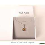 Colier Argint 925 cu Floare din Chihlimbar Natural in 3 Culori - Energie Calda si Feminitate