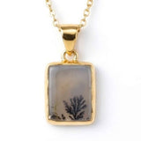 Colier Argint 925 Placat Aur 18K cu Agat Scenic Dendritic Dreptunghi – Echilibru si Claritate