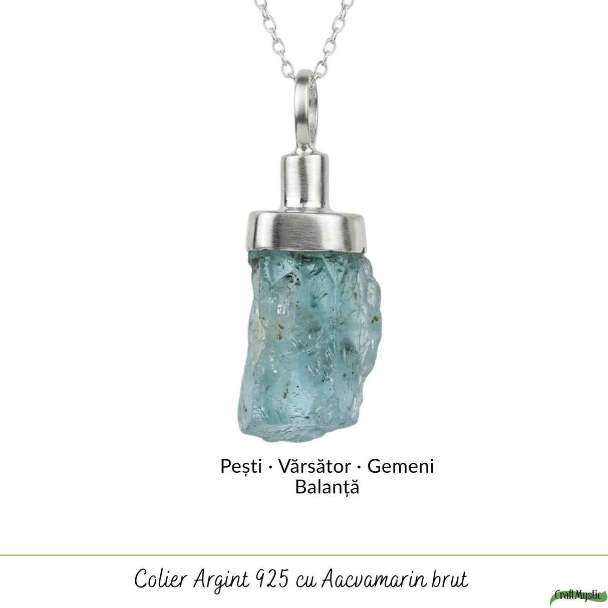 Colier Argint 925 cu Acvamarin Brut Natural – Claritate si Calm Interior