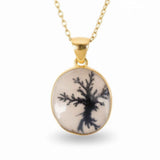 Colier Argint 925 Placat Aur 18K cu Agat Scenic Dendritic Rotund – Echilibru si Claritate